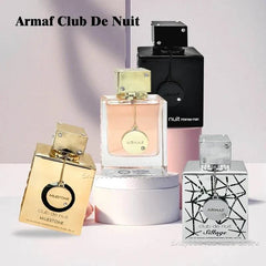 Collection of ARMAF Club De Nuit unisex perfumes with different bottle designs and fragrance options.