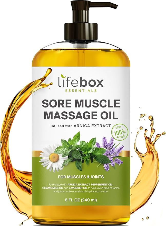 Arnica Sore Muscle Massage Oil – 100% Pure & Natural - Massage Therapy for Muscles & Joints – Body Oil Infused with Arnica Extract, Lavender Oil, Peppermint Oil & Chamomile Oil – 8 FL OZ - Showlu Well Nation Store