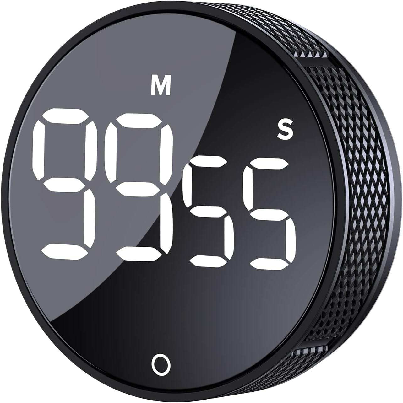 AVINIA digital kitchen timer with large LED display, rotary knob, magnetic back, and loud alarm in black.