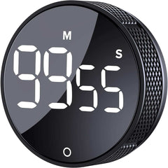 AVINIA digital kitchen timer with large LED display, rotary knob, magnetic back, and loud alarm in black.