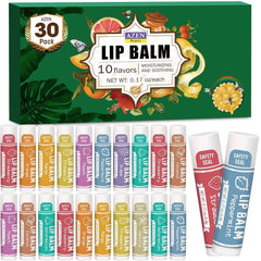 AZEN 30 Pack Lip Balm, Natural Lip Balm Bulk, Lip Care Product, Moisturizing Lip Balm for dry cracked lips - 10 Flavors - Showlu Well Nation Store