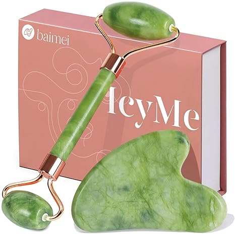 BAIMEI IcyMe Gua Sha & Jade Roller Facial Tools Face Roller and Gua Sha Set for Puffiness and Redness Reducing Skin Care Routine, Self Care Gift for Men Women - Green - Showlu Well Nation Store