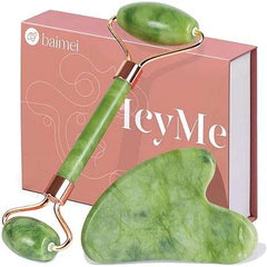 BAIMEI IcyMe Gua Sha & Jade Roller Facial Tools Face Roller and Gua Sha Set for Puffiness and Redness Reducing Skin Care Routine, Self Care Gift for Men Women - Green - Showlu Well Nation Store