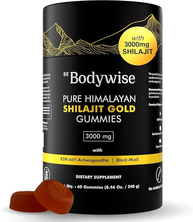 Be Bodywise Pure Himalayan Shilajit Gummies Gold I Lab Tested I No Added Sugar I Ashwagandha, Gokshura| Fulvic Acid & 85+ Trace Minerals I for Men, Women I Non - GMO I 100% Natural & Organic I 60 Gummy - Showlu Well Nation Store