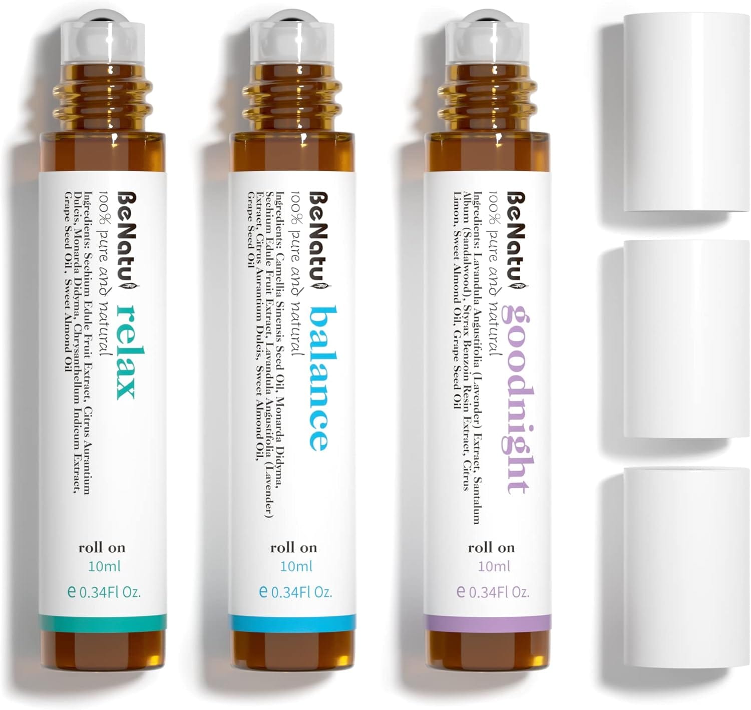 Benatu Essential Oils Set (Relax, Goodnight, Balance), Natural Aromatherapy Roll On Blends for Massage, Body Skin Care, Home - Relaxation Fragrance Roller Gift for Women and Men - Showlu Well Nation Store