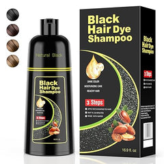 Black Hair Dye Shampoo 3 in 1，Argan Herbal Hair Color Shampoo Covers Gray Hair for Women and Men (16.9 fl.oz Black) - Showlu Well Nation Store