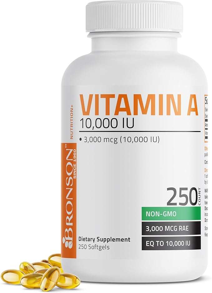 Bronson Vitamin A 10,000 IU Premium Non - GMO Formula Supports Healthy Vision & Immune System and Healthy Growth & Reproduction, 250 Softgels - Showlu Well Nation Store
