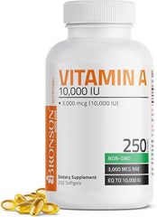 Bronson Vitamin A 10,000 IU Premium Non - GMO Formula Supports Healthy Vision & Immune System and Healthy Growth & Reproduction, 250 Softgels - Showlu Well Nation Store