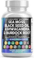 Clean Nutraceuticals Sea Moss Black Seed Oil Ashwagandha Turmeric Bladderwrack Burdock & Vitamin C Vitamin D3 with Elderberry Manuka Dandelion Yellow Dock Iodine Chlorophyll ACV - Showlu Well Nation Store
