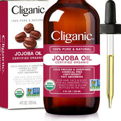 Cliganic Organic Jojoba Oil, 100% Pure (4oz) | Moisturizing Oil for Face, Hair, Skin & Nails | Natural Cold Pressed Hexane Free | Base Carrier Oil - Showlu Well Nation Store