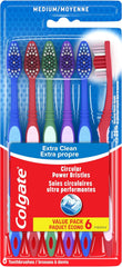 Colgate Extra Clean Toothbrush, Medium Bulk Toothbrush Pack, Adult Medium Bristle Toothbrushes with Ergonomic Handle and Circular Cleaning Bristles, Helps Remove Surface Stains, 6 Pack - Showlu Well Nation Store