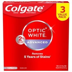 Colgate Optic White Advanced Hydrogen Peroxide Toothpaste, Teeth Whitening Toothpaste Pack, Enamel - Safe Formula, Helps Remove Tea, Coffee, and Wine Stains, Sparkling White, 3 Pack, 3.2 oz - Showlu Wellness Nation Store