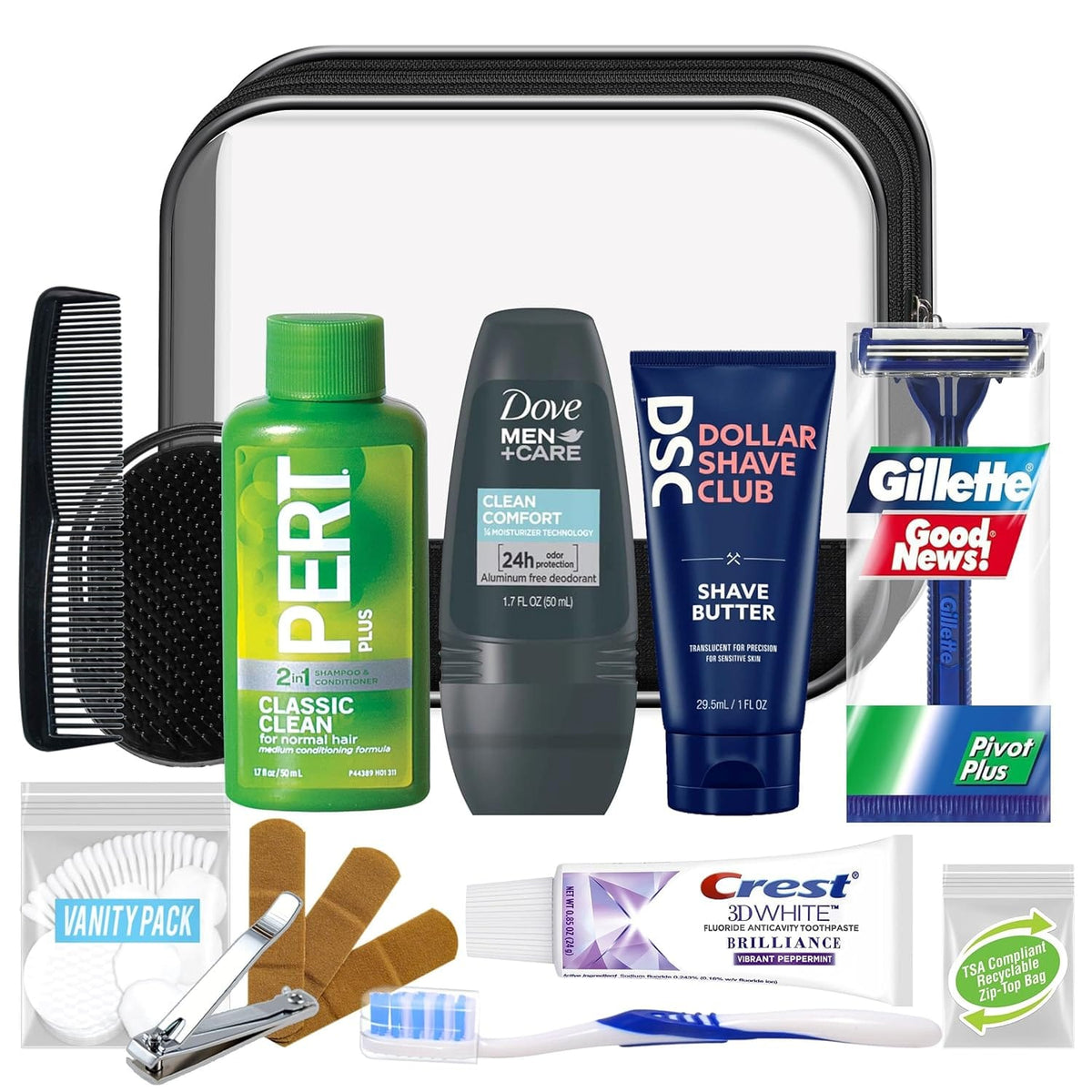 Convenience Kits International Men’s Super Deluxe, 16 - Piece Kit with Travel Size TSA Compliant Essentials in Reusable Zippered Toiletry Bag - Showlu Well Nation Store