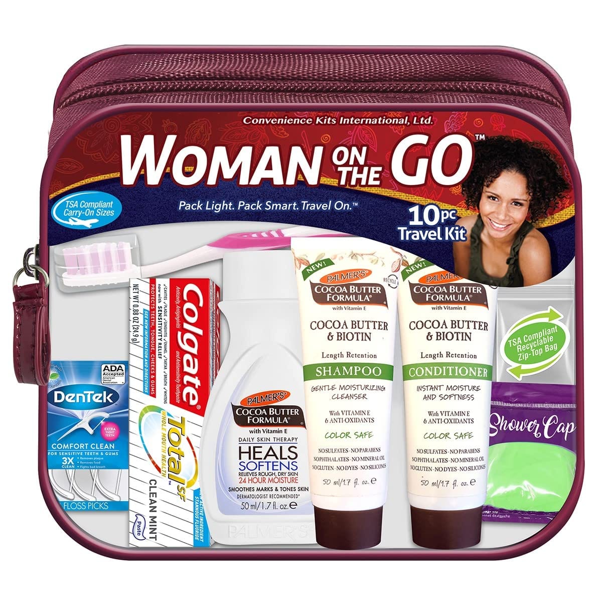 Convenience Kits International Women's Multicultural 10 PC Grooming/Hygiene Travel Kit Featuring: Palmer's Travel - Size Hair & Body Products, Beige, (23AZ) - Showlu Wellness Nation Store