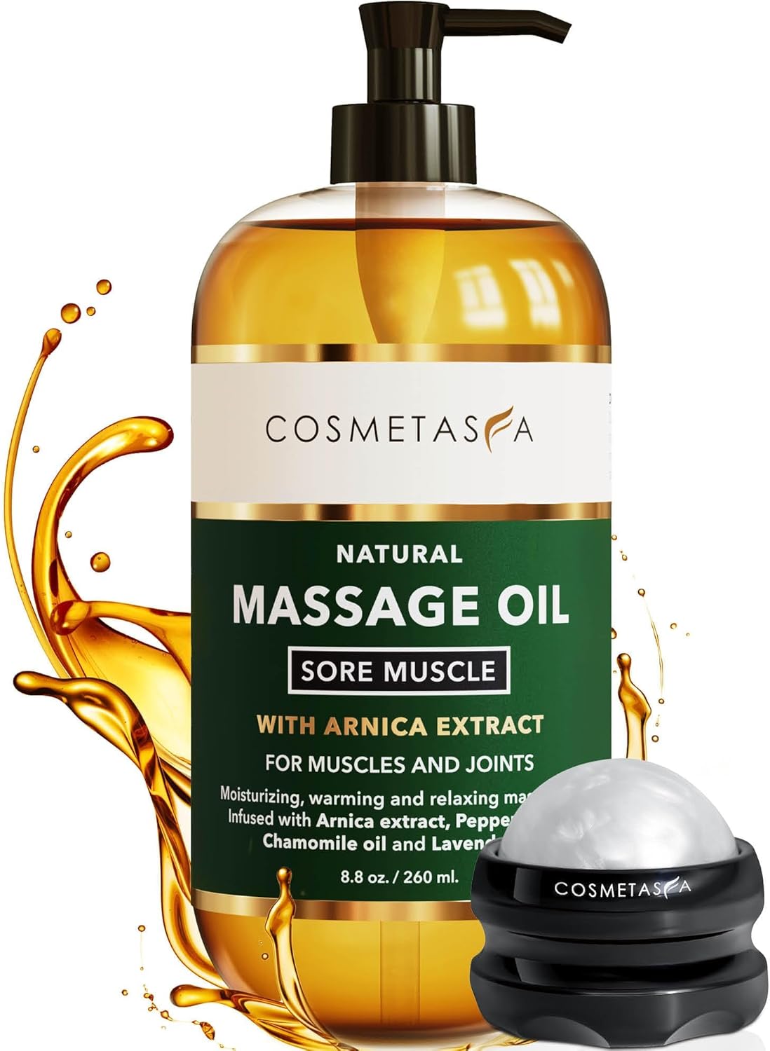 Cosmetasa Massage Oil for Sore Muscles with Roller Ball - Soothes Joints & Muscles with Arnica, Lavender Oil, Peppermint Oil & Chamomile Extract - Showlu Wellness Nation Store