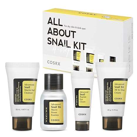 COSRX All About Snail Mucin Korean Skin Care Set, Mini Travel Essentials, Travel Size Gift Set with Snail Mucin Face Wash, Serum, Moisturizer & Eye Cream, Rejuvenating Kit - Showlu Well Nation Store