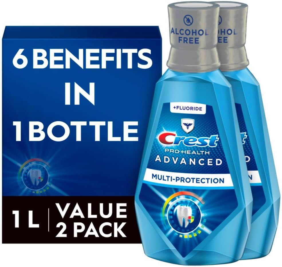 Crest Pro - Health Advanced Mouthwash, Alcohol Free, Multi - Protection, Fresh Mint, 1 L (33.8 fl oz), Pack of 2, Crest Mouthwash, Mouthwash Alcohol Free, Flouride Mouthwash - Showlu Well Nation Store