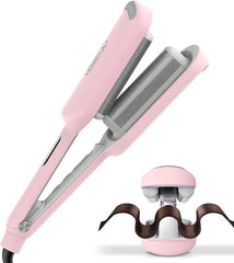 Curling Iron Hair Crimper Waver - TYMO ROVY Beach Waves Curling Wand, Ionic Deep Waver Hair Curler Tool with Ceramic 3 Barrel for Women, Dual Voltage, Anti - Scald, Easy to Use, Pink, 1.25 Inch - Showlu Well Nation Store
