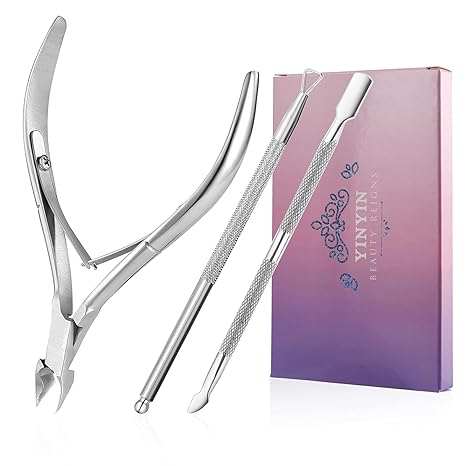 Cuticle Trimmer with Cuticle Pusher and Cutter - YINYIN Cuticle Remover Nippers Professional Stainless Steel Cutter Clippers,Pedicure Manicure Tools for Fingernails Toenails(Silver) - Showlu Well Nation Store