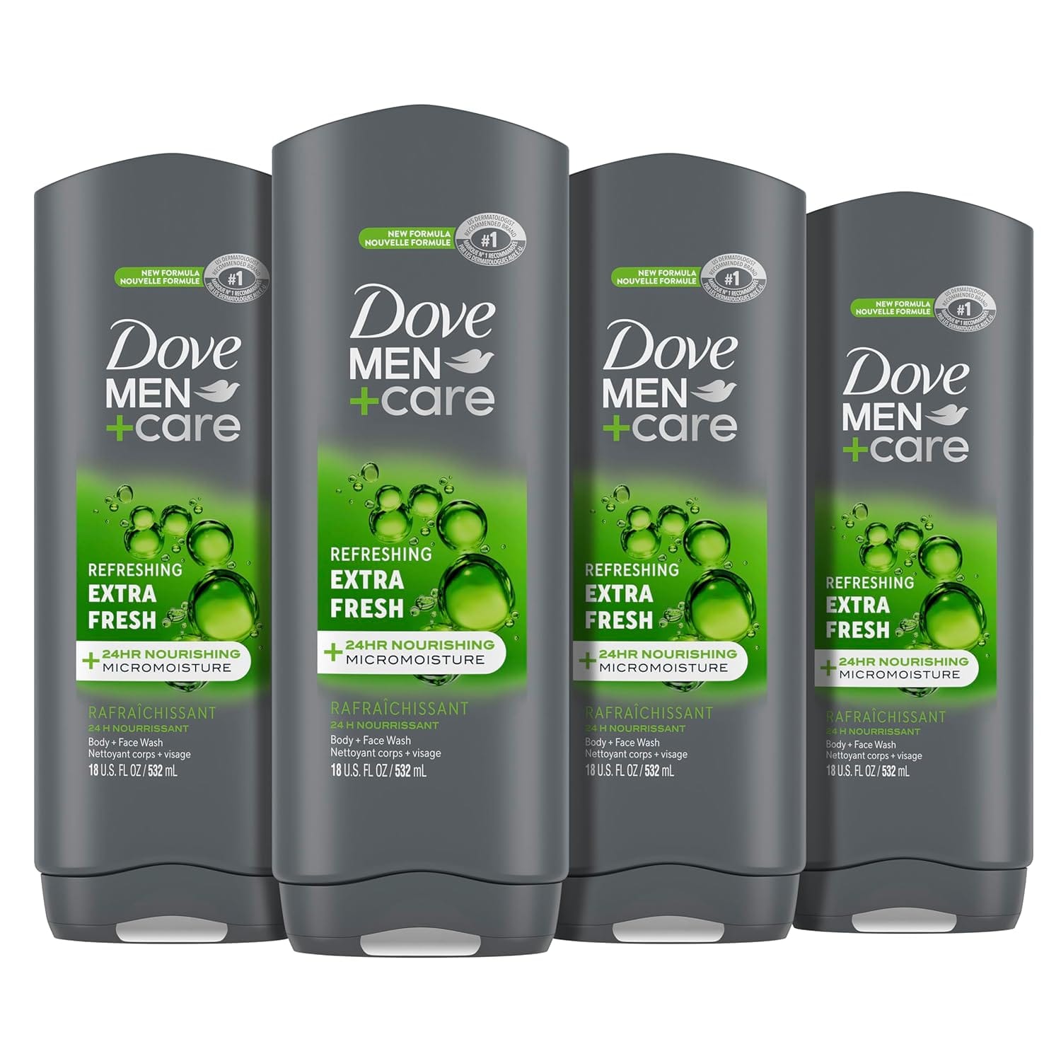 Dove Men+Care Body Wash Extra Fresh 4 Count for Men's Skin Care Body Wash Effectively Washes Away Bacteria While Nourishing Your Skin 18 oz - Showlu Wellness Nation Store