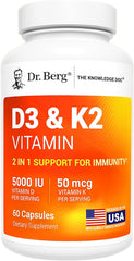 Dr. Berg Maximum Strength 7 - in - 1 Vitamin D3 K2 5000 IU | Naturally Derived D3 | 4X Lab - Tested & Verified | High Absorption Formula | K2 D3 Vitamin Supplement - 60 Capsules - Showlu Well Nation Store