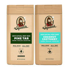 Dr. Squatch NEW Natural Body Wash for Men - Exfoliating and Non - Exfoliating - Pine Tar + Coconut Castaway (14 oz, 2 Pack) - Showlu Well Nation Store