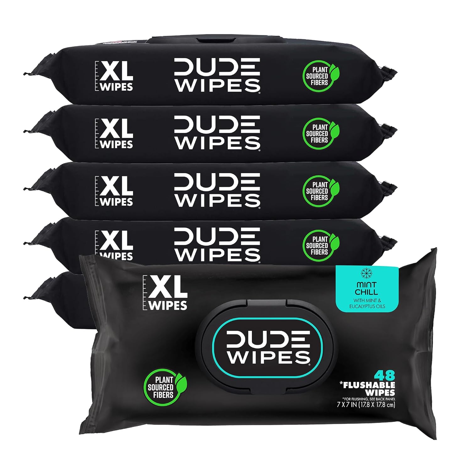 DUDE Wipes - Flushable Wipes - 6 Pack, 288 Wipes - Mint Chill Extra - Large Adult Wet Wipes - Vitamin - E, Aloe, Eucalyptus & Tea Tree Oils - Septic and Sewer Safe - Showlu Well Nation Store