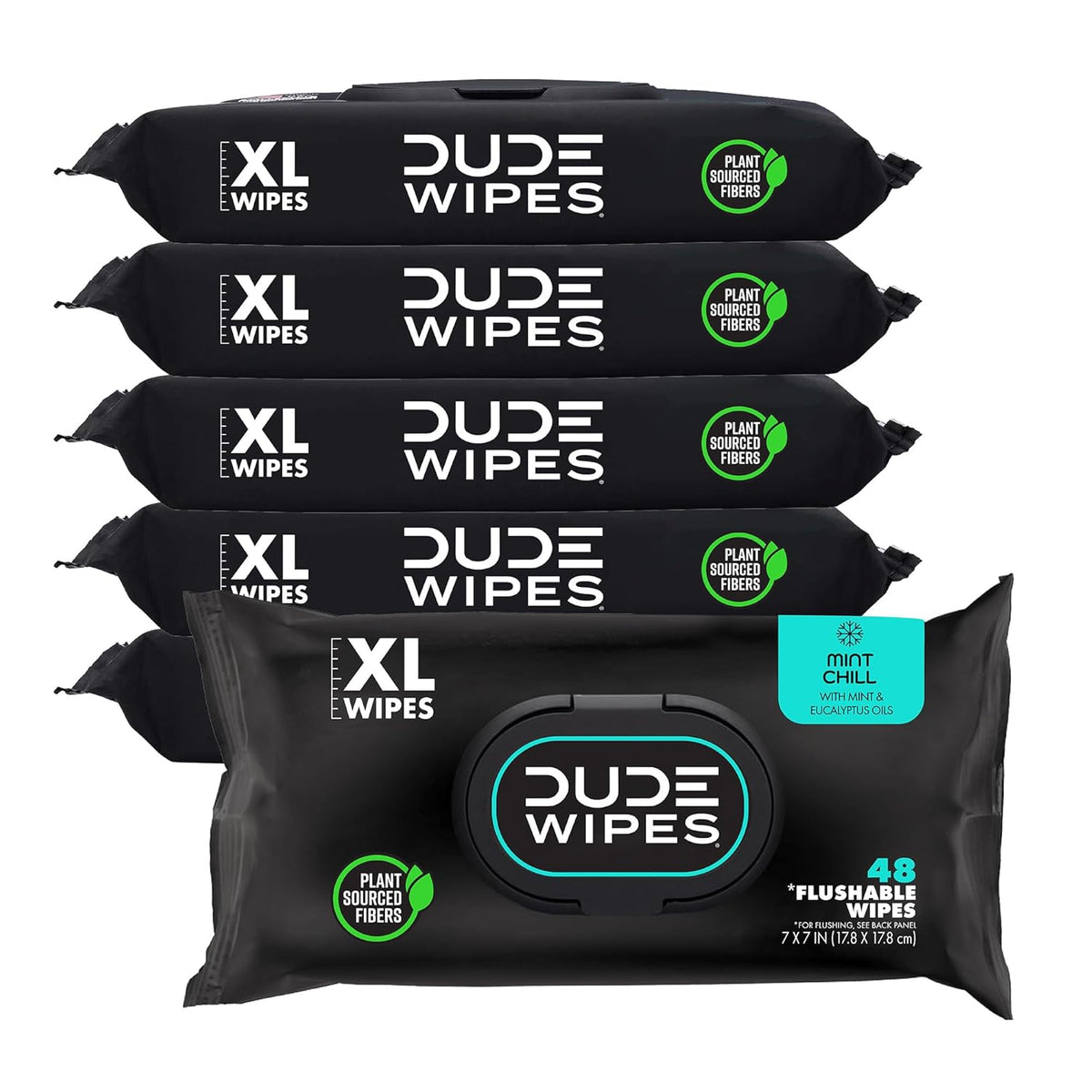DUDE Wipes - Flushable Wipes - 6 Pack, 288 Wipes - Mint Chill Extra - Large Adult Wet Wipes - Vitamin - E, Aloe, Eucalyptus & Tea Tree Oils - Septic and Sewer Safe - Showlu Well Nation Store