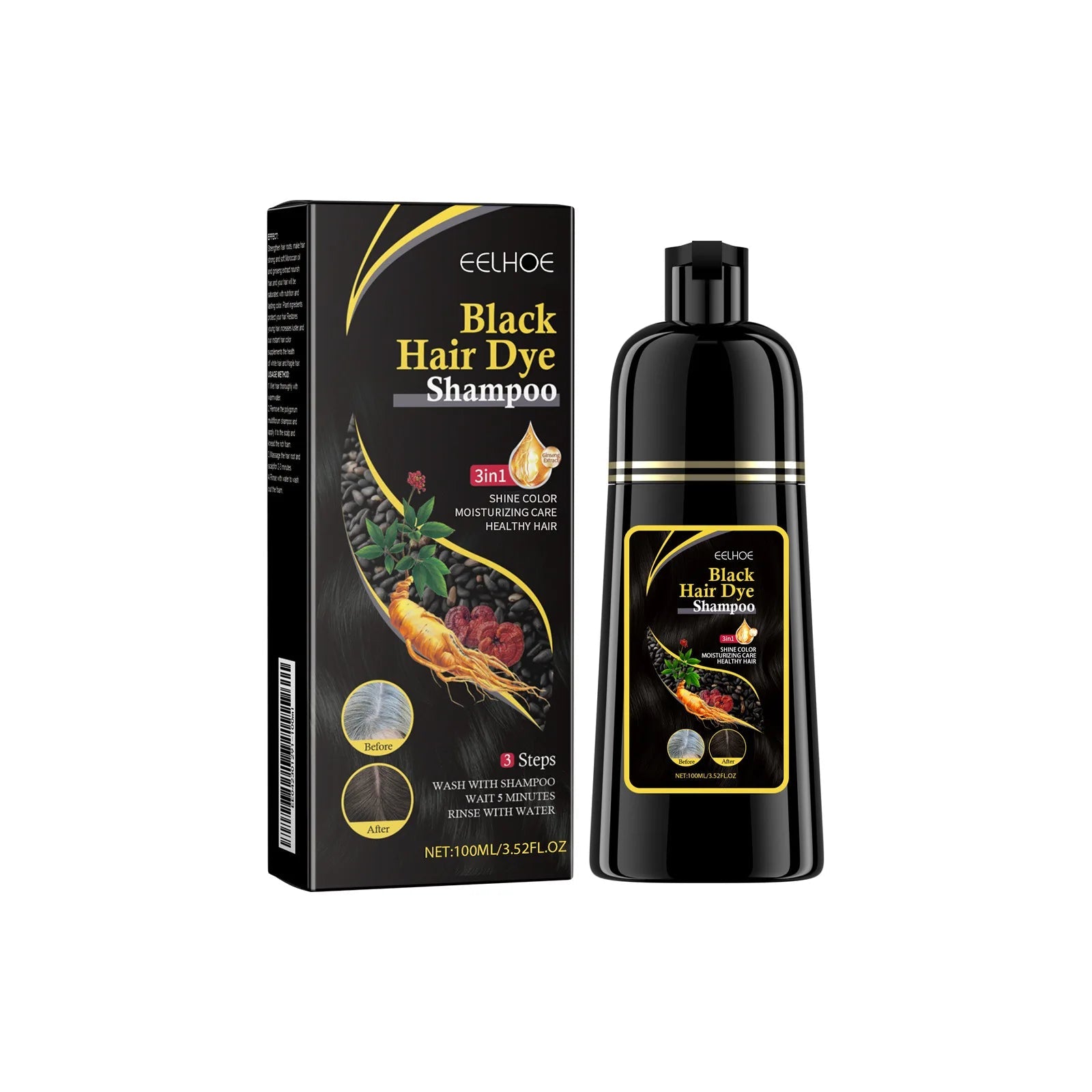 EELHOE Black Hair Dye Shampoo 3 in 1 Growth Clean Hair Darkening Deep Nourishing Black Hair Dye Shampoo Natural Organic Herbal - Showlu Well Nation Store