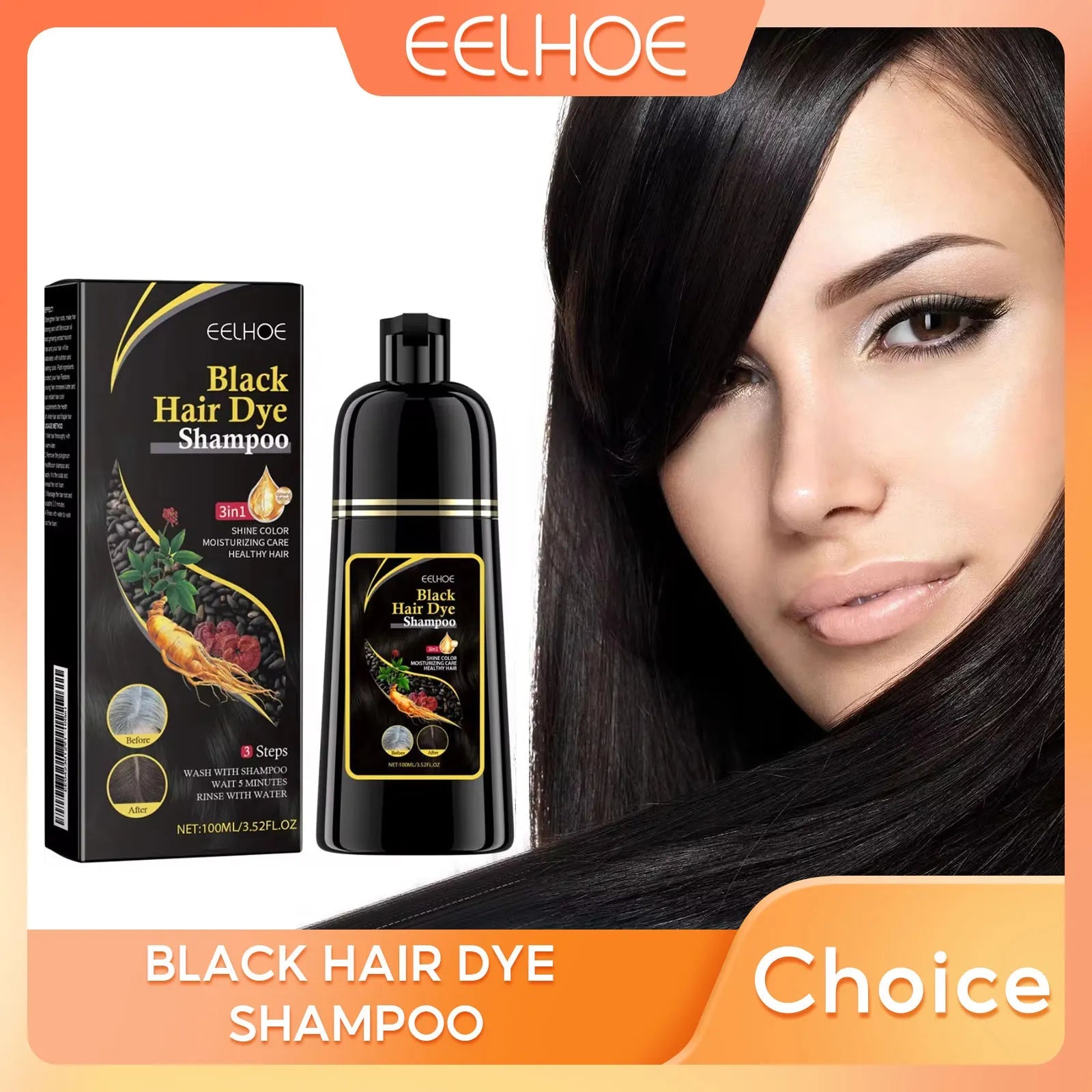EELHOE Black Hair Dye Shampoo 3 in 1 Growth Clean Hair Darkening Deep Nourishing Black Hair Dye Shampoo Natural Organic Herbal - Showlu Well Nation Store