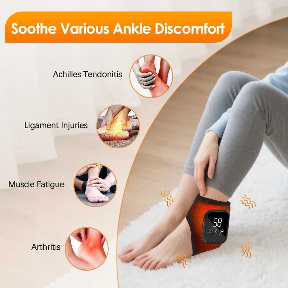 Electric Heat And Vibration Ankle Massager Infrared Hot Compress Therapy Ankle Massage Heated Wrap Support Brace Foot Protector - Showlu Well Nation Store