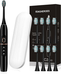 Electric Toothbrush Set, Comes with 8 Brush Heads & Travel Case,4 Modes with 2 Minutes Built in Smart Timer, One Charge for 60 Days, 42000 VPM Motor (Black) - Showlu Well Nation Store