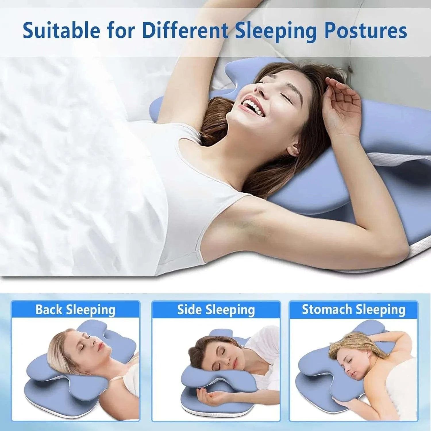 Ergonomic Cervical Pillow Memory Foam Pillow Neck Pain Relief Comes With Ice Silk Pillowcase Adjustable For Back Side Sleepers - Showlu Well Nation Store