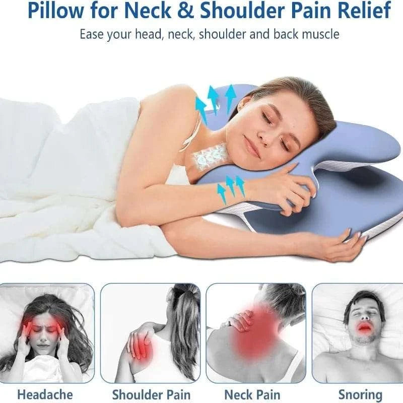 Ergonomic Cervical Pillow Memory Foam Pillow Neck Pain Relief Comes With Ice Silk Pillowcase Adjustable For Back Side Sleepers - Showlu Well Nation Store