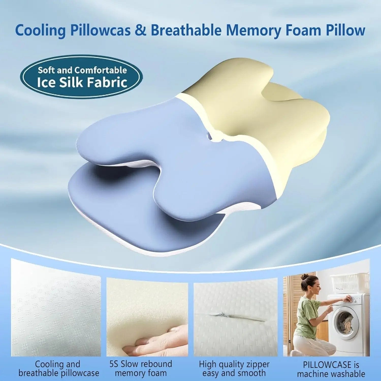 Ergonomic Cervical Pillow Memory Foam Pillow Neck Pain Relief Comes With Ice Silk Pillowcase Adjustable For Back Side Sleepers - Showlu Wellness Nation Store