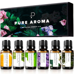 Essential Oils Set by Pure Aroma - Top 6 Aromatherapy Oils Gift Set - 6 Pack, 10ml(Eucalyptus, Lavender, Lemongrass, Sweet Orange, Peppermint, Tea Tree) - Showlu Well Nation Store