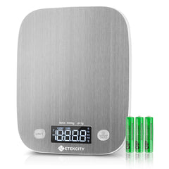 Etekcity Food Kitchen Scale silver stainless steel digital scale with LED display and AAA batteries for precise cooking and meal prep measurements