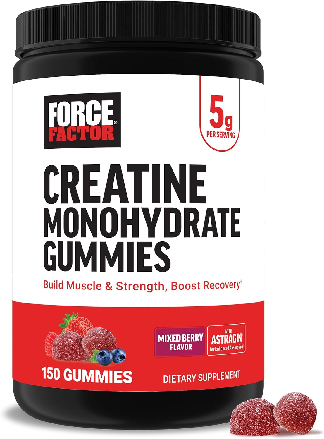 Force Factor Creatine Monohydrate Gummies, 5g Dose for Men & Women to Support Muscle, Strength, Recovery, Cognitive Health & Memory, Mixed Berry, 150 Gummies - Showlu Well Nation Store