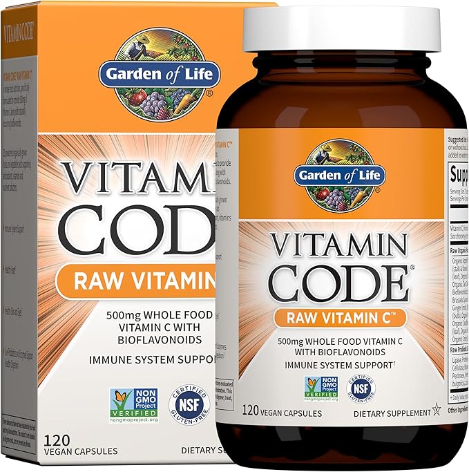 Garden of Life Vitamin Code Raw Vitamin C - 120 Capsules, 500mg Whole Food Vitamin C Capsules + Fruit & Veggie Blend & Probiotics, Supplements for Adults, Vegan, Gluten Free - Showlu Well Nation Store