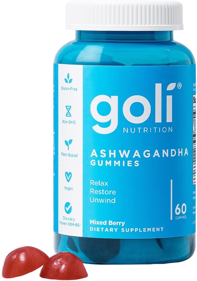 Goli Ashwagandha & Vitamin D Gummy - 60 Count - Mixed Berry, KSM - 66, Vegan, Plant Based, Non - GMO, Gluten - Free & Gelatin Free Relax. Restore. Unwind, Pack of 1 - Showlu Well Nation Store