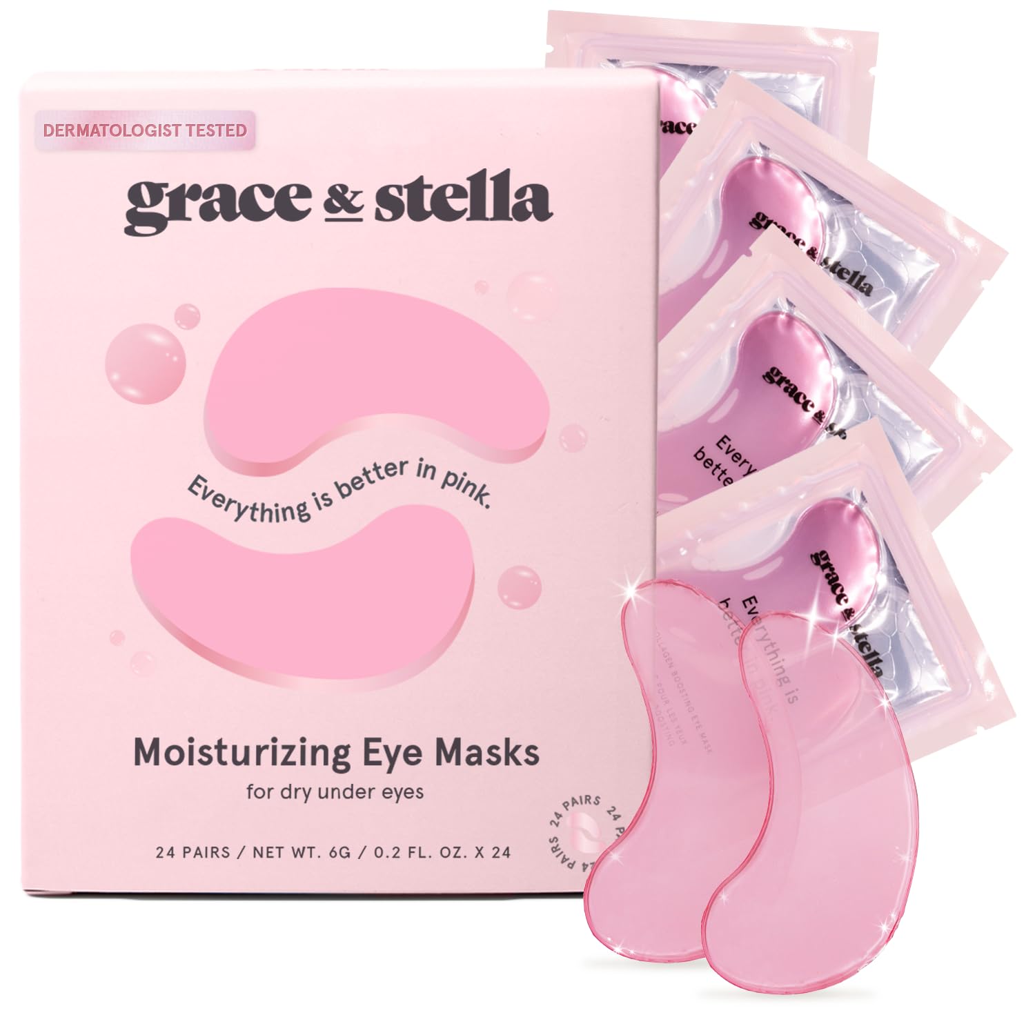 grace & stella Award Winning Under Eye Mask (Pink, 24 Pairs) Reduce Dark Circles, Puffy Eyes, Undereye Bags, Wrinkles - Gel Under Eye Patches - Birthday Gifts for Women - Vegan Cruelty - Free Self Care - Showlu Well Nation Store