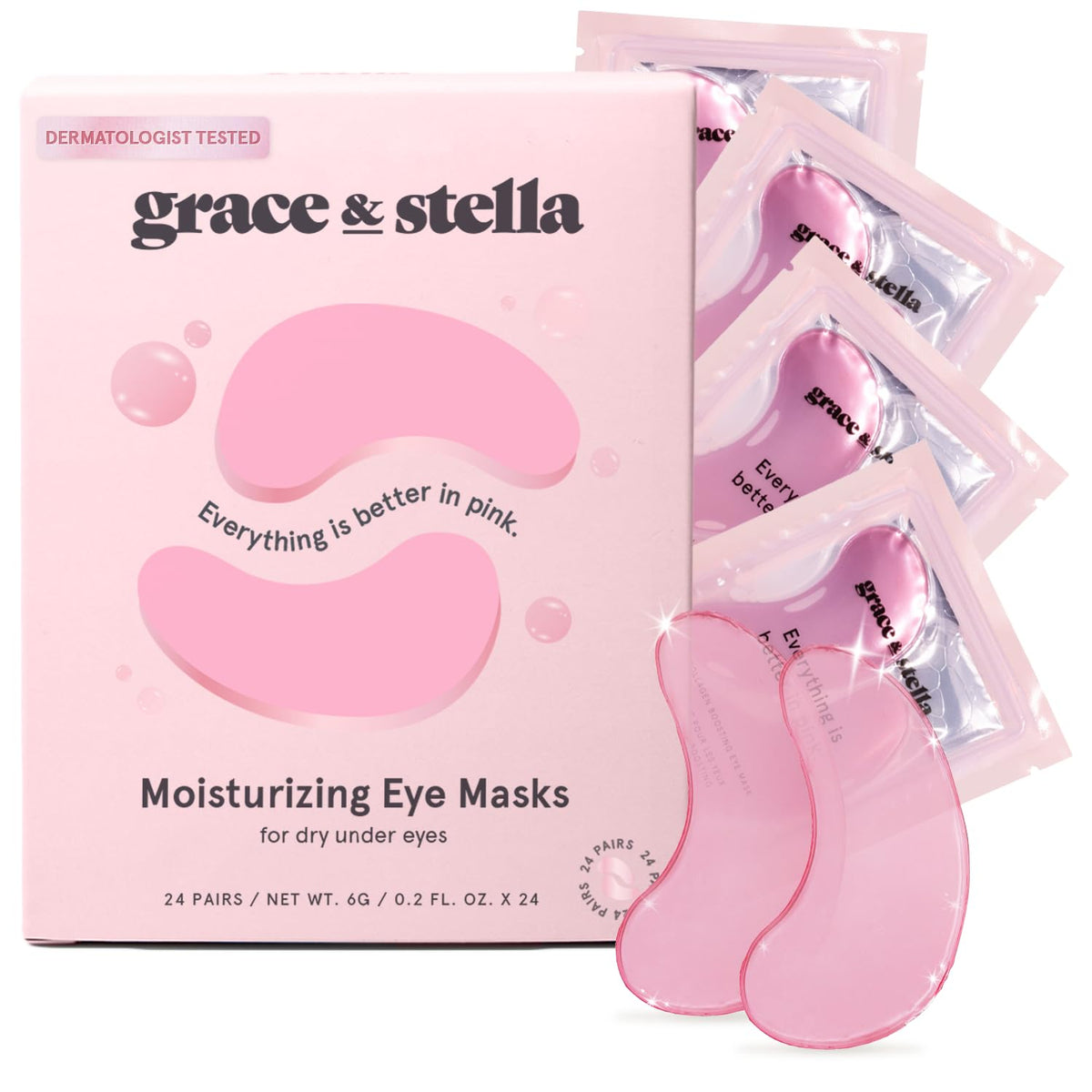 grace & stella Award Winning Under Eye Mask (Pink, 24 Pairs) Reduce Dark Circles, Puffy Eyes, Undereye Bags, Wrinkles - Gel Under Eye Patches - Birthday Gifts for Women - Vegan Cruelty - Free Self Care - Showlu Wellness Nation Store