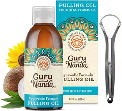 GuruNanda Original Oil Pulling With Tongue Scraper, Alcohol & Fluoride Free Mouthwash For Teeth & Gum Health & Fresh Breath (Unflavoured), 8.45 Fl Oz - Showlu Well Nation Store