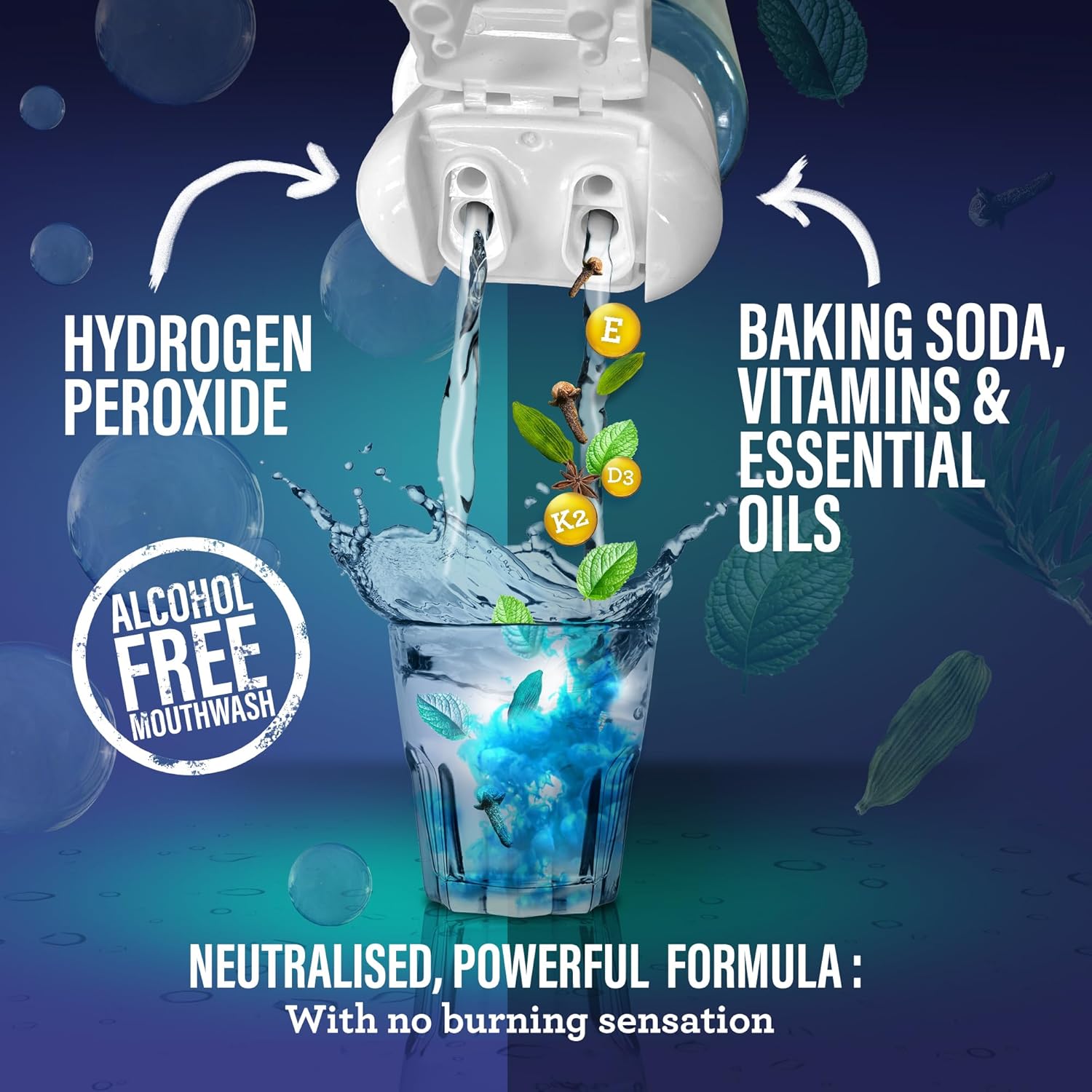 GuruNanda Teeth Whitening Dual Barrel Oxyburst Mouthwash - Alcohol & Fluoride Free with 100% Natural Essential Oils, Hydrogen Peroxide to Promote Whiter Teeth - Wild Mint - 20 Fl Oz - Showlu Well Nation Store