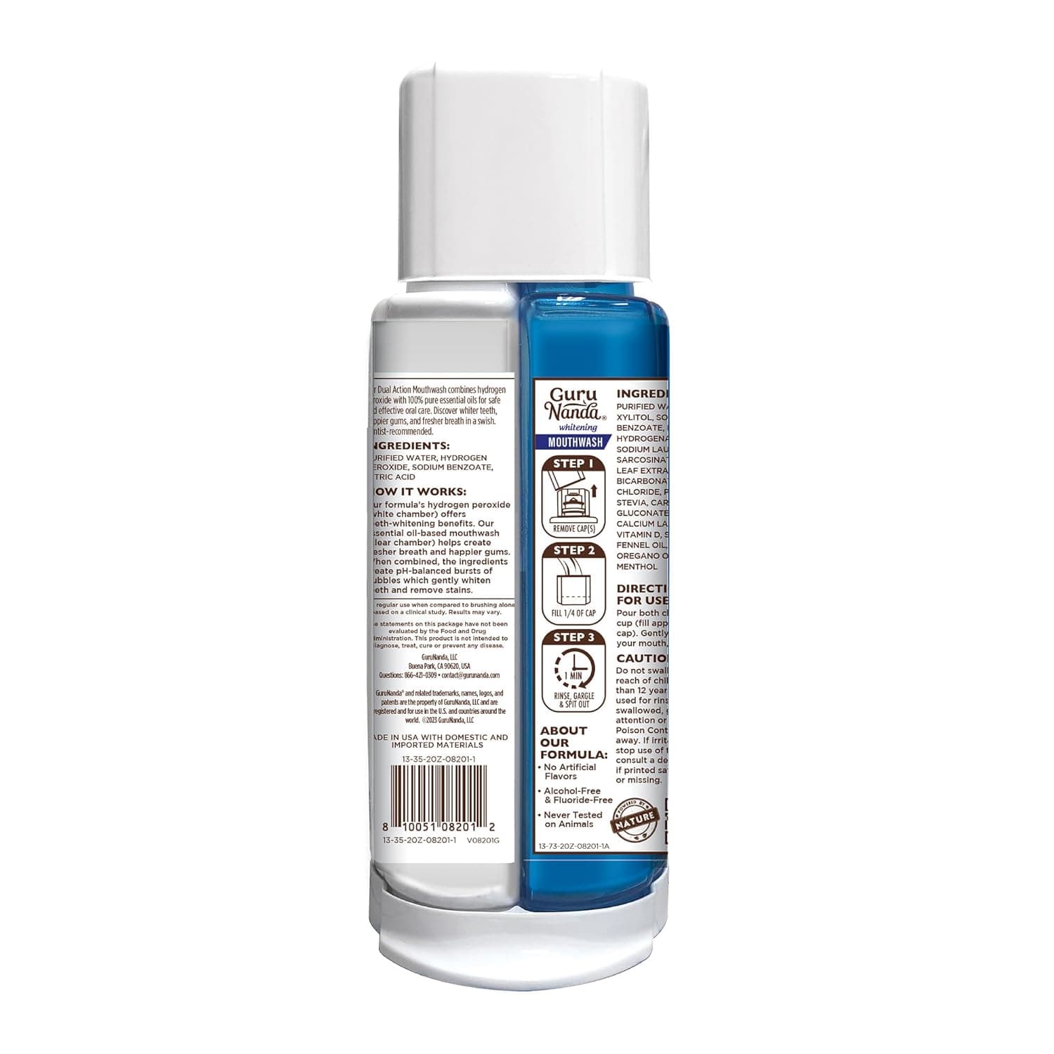 GuruNanda Teeth Whitening Dual Barrel Oxyburst Mouthwash - Alcohol & Fluoride Free with 100% Natural Essential Oils, Hydrogen Peroxide to Promote Whiter Teeth - Wild Mint - 20 Fl Oz - Showlu Well Nation Store