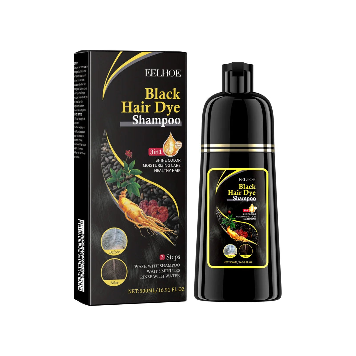 Hair Color Dye Shampoo Gray White Cover Natural Fast Dye Repair Dry Damaged Cleaning Nourishing Roots Restore Black Hair Shampoo - Showlu Well Nation Store