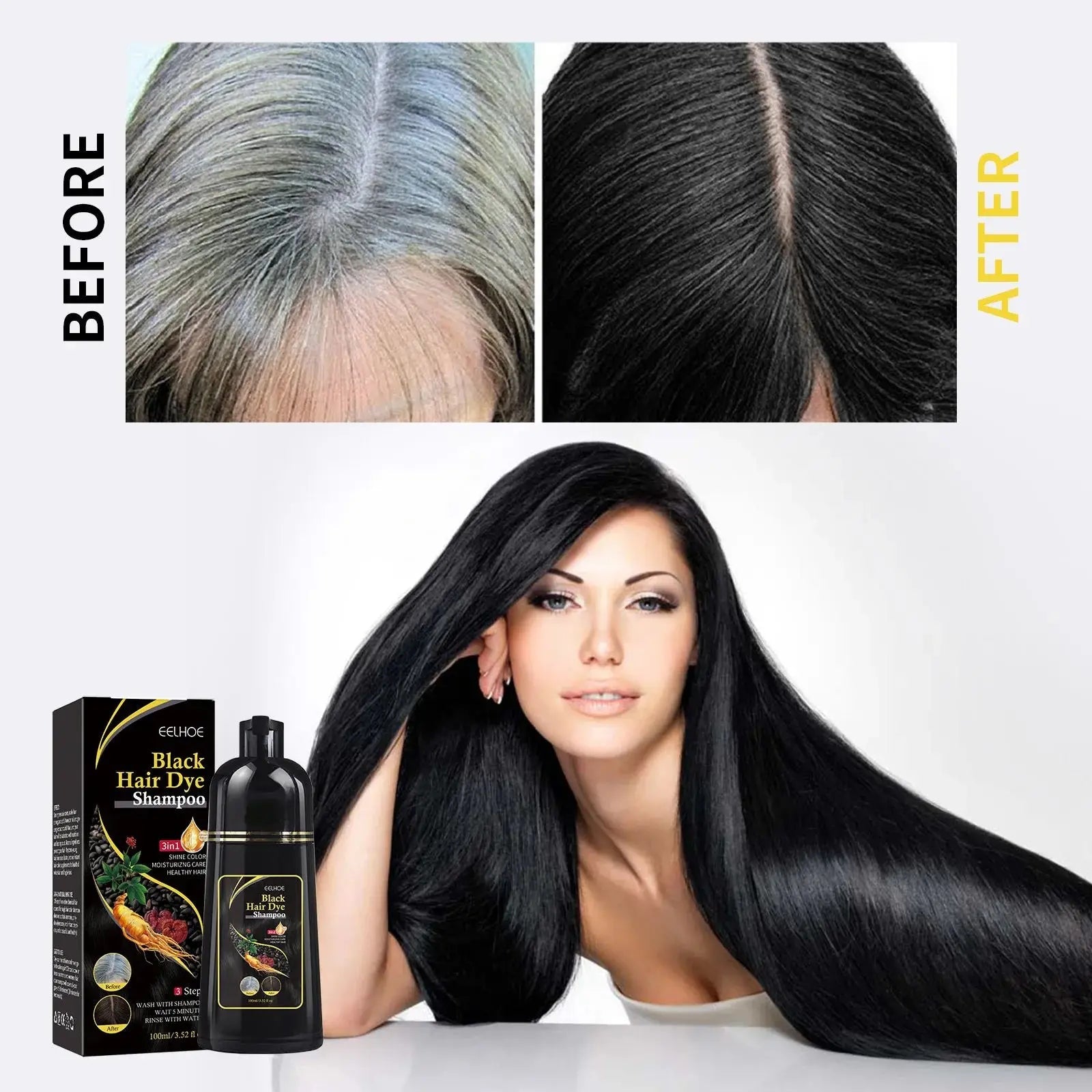 Hair Color Dye Shampoo Gray White Cover Natural Fast Dye Repair Dry Damaged Cleaning Nourishing Roots Restore Black Hair Shampoo - Showlu Well Nation Store