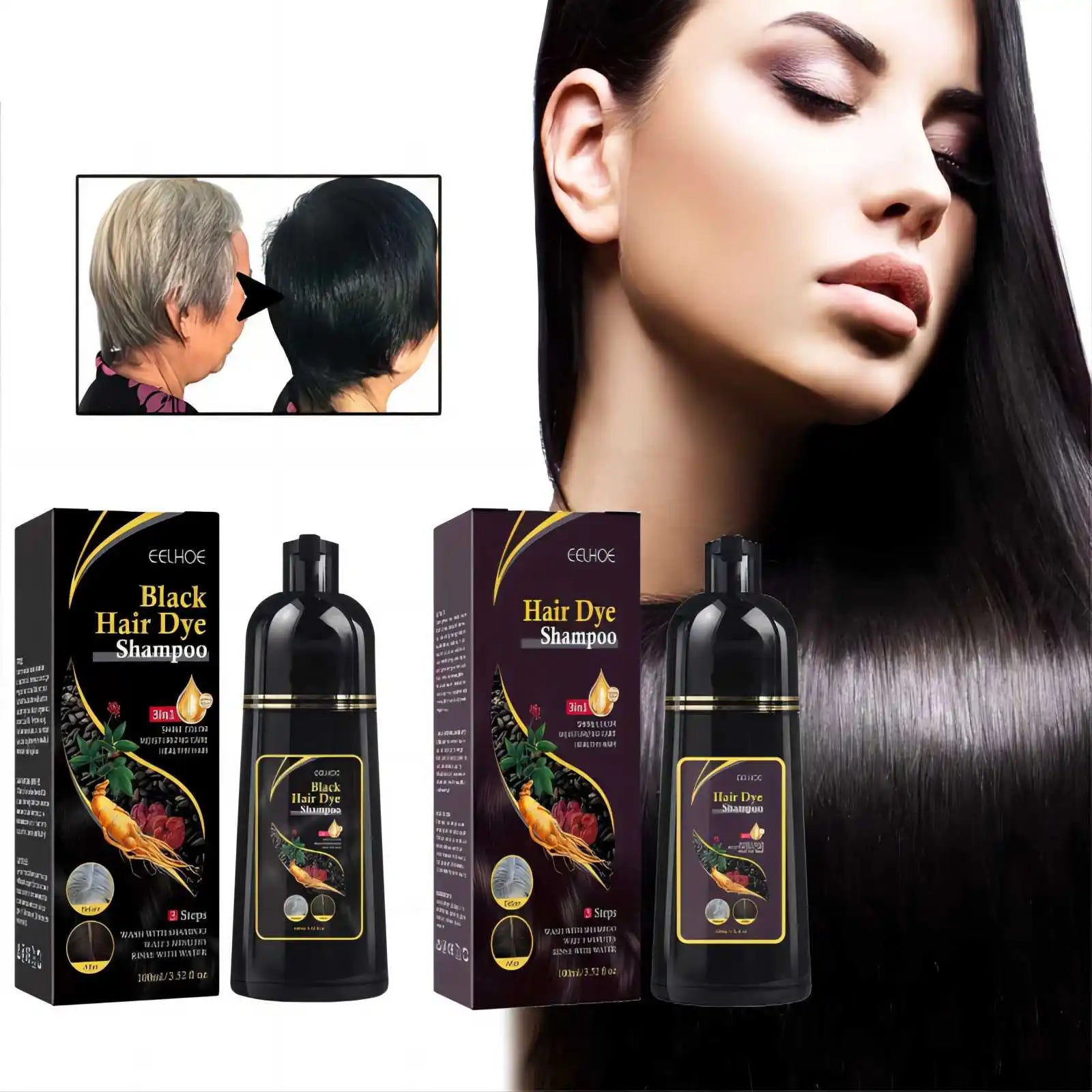 Hair Color Dye Shampoo Gray White Cover Natural Fast Dye Repair Dry Damaged Cleaning Nourishing Roots Restore Black Hair Shampoo - Showlu Well Nation Store