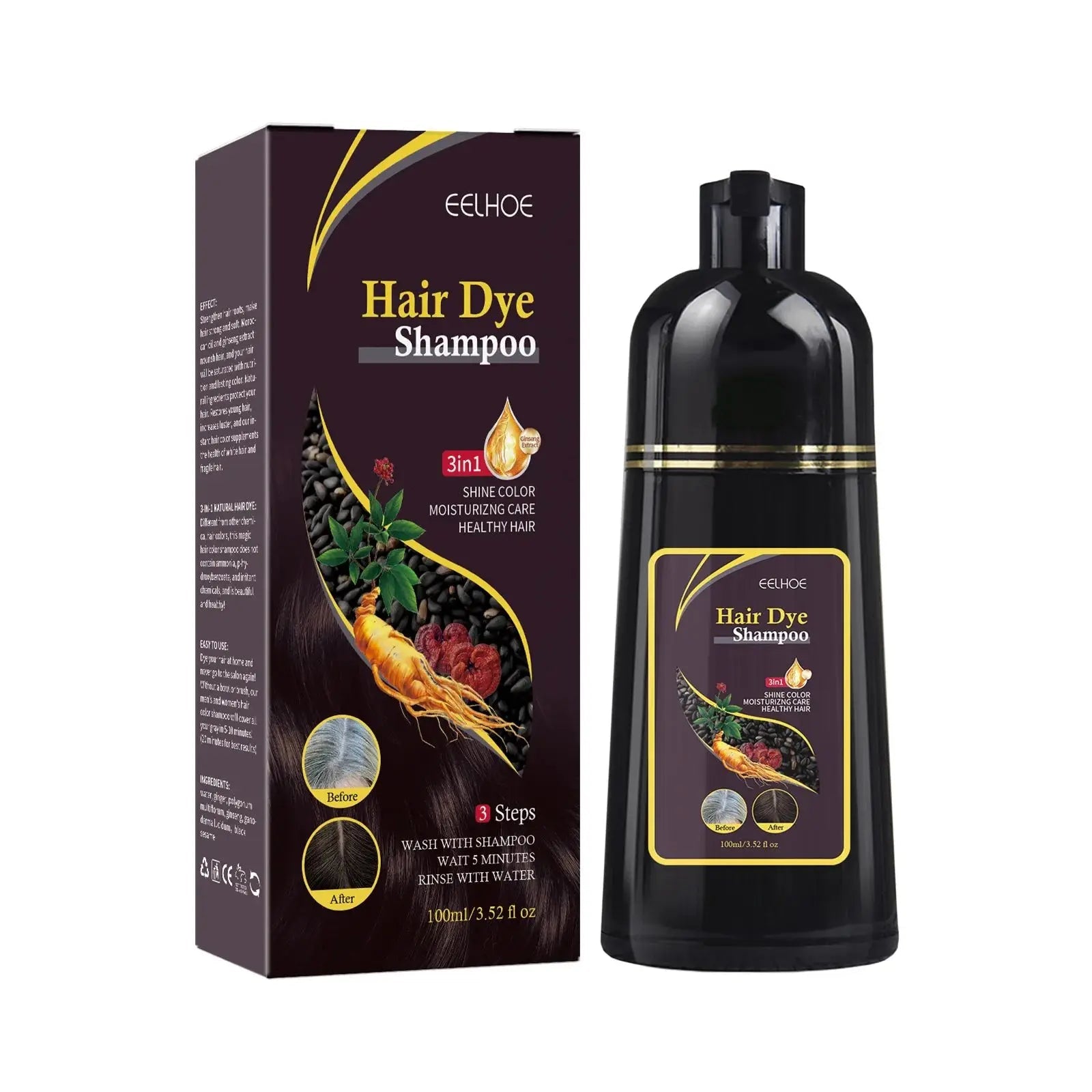 Hair Color Dye Shampoo Gray White Cover Natural Fast Dye Repair Dry Damaged Cleaning Nourishing Roots Restore Black Hair Shampoo - Showlu Well Nation Store