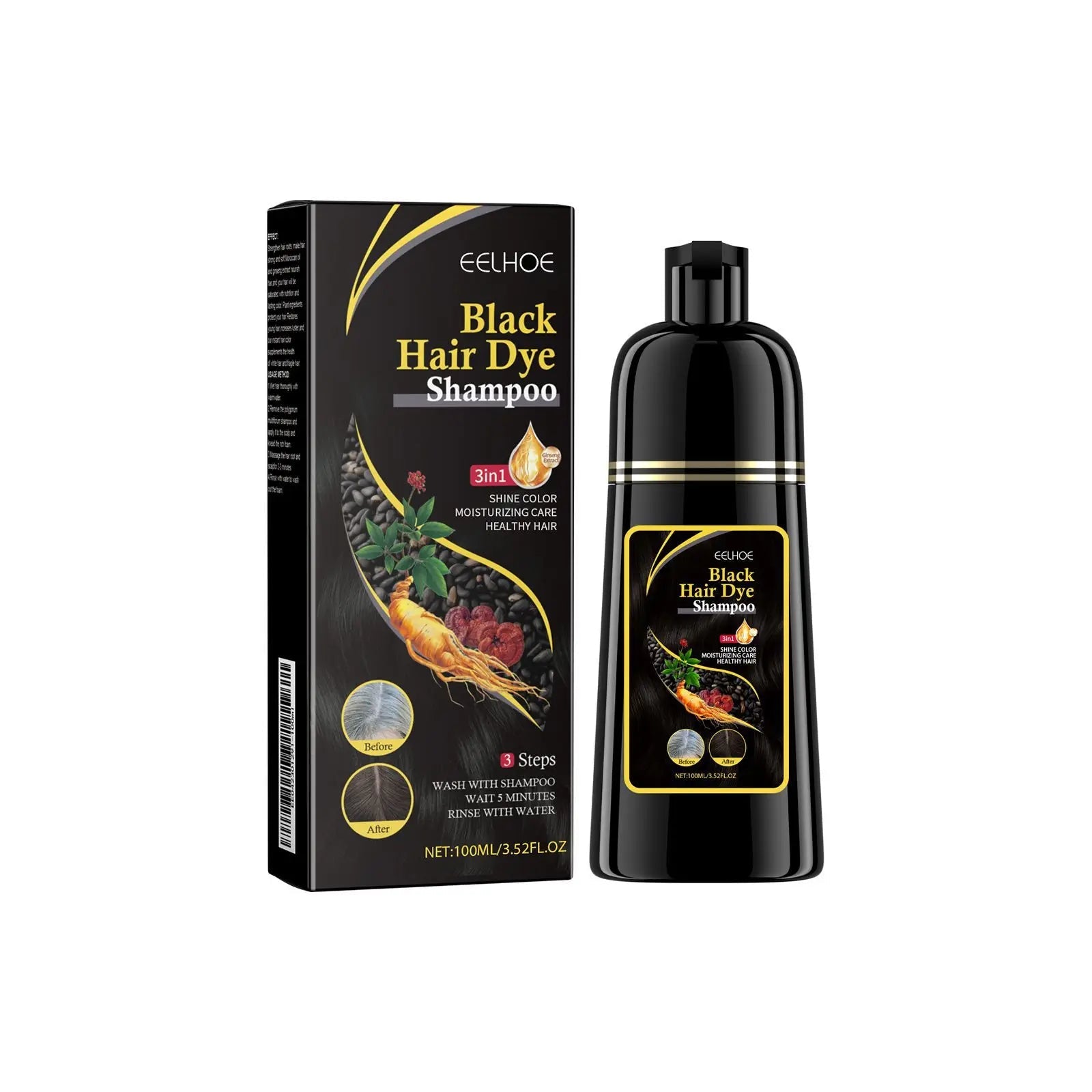 Hair Dyeing Shampoo 3 - in - 1 Rapid Hair Dyeing Repair Dry Cleaning Nourishing Hair Roots Restoration Hair Coloring Black Shampoo - Showlu Well Nation Store
